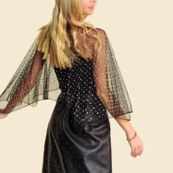 NEW TRENDING SO PRETTY PEARL RHINE STONE EMBELLISHED MESH TOPPER CAPE - Picture 7 of 7